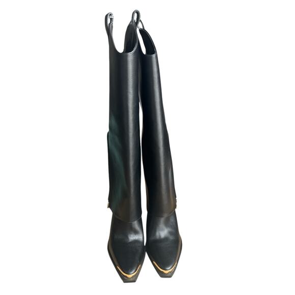 Jessica Simpson Astoli Boot Black Womens 5M Gold Metal Toe Tip Almond Toe ZipUp - Picture 2 of 9